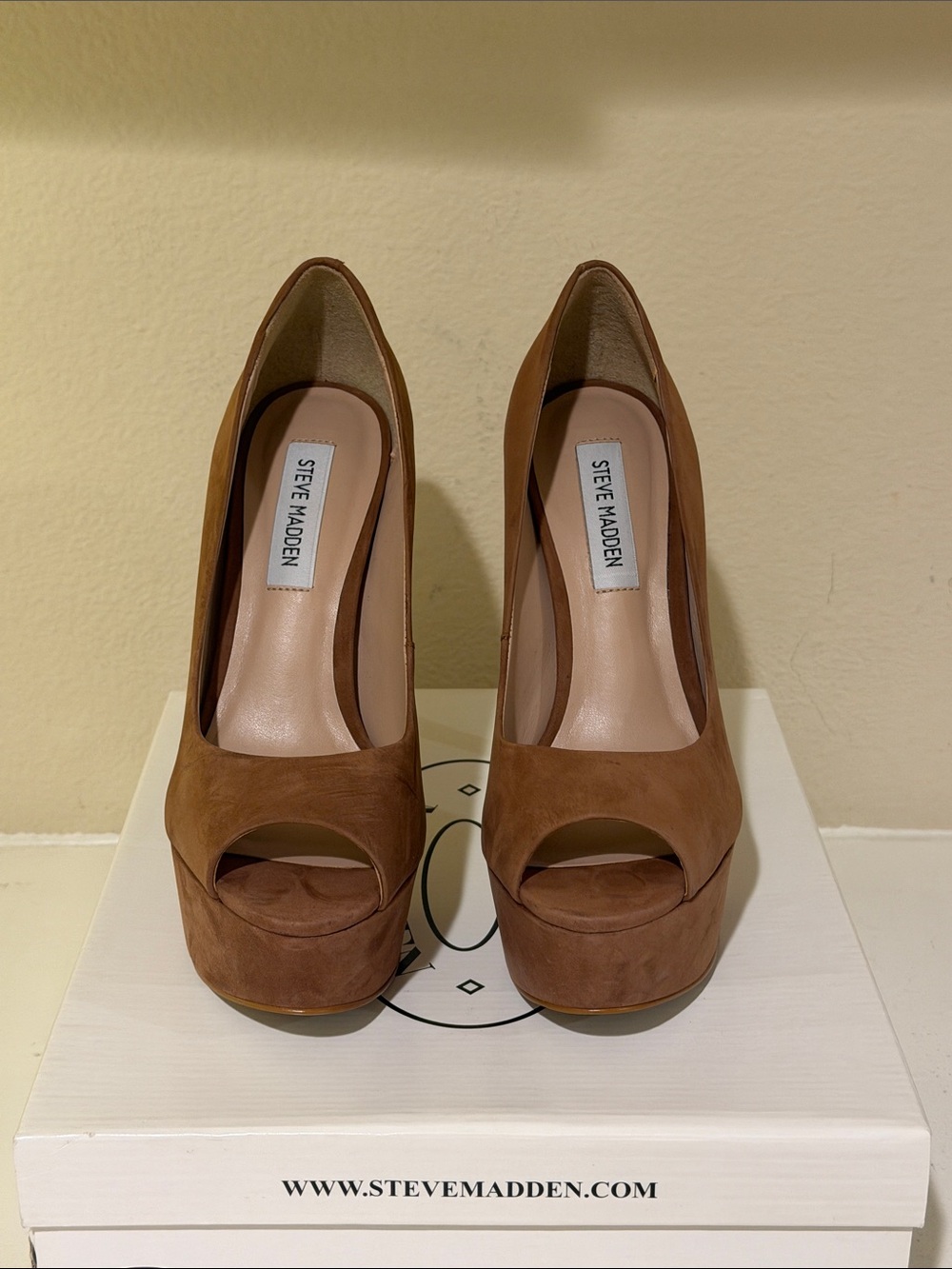Steve Madden Brown Suede Peep-Toe Platform Pumps